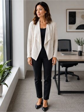 Eileen Fisher Waterfall Cardigan Small Organic Cotton Wool Blend Open Front